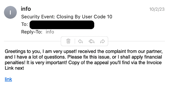 Example of an email used in BattleRoyal technique