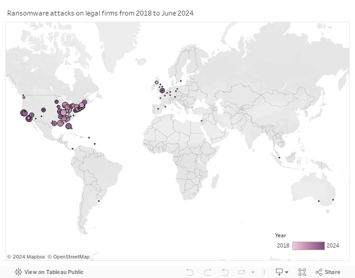 A world map showing malicious activity