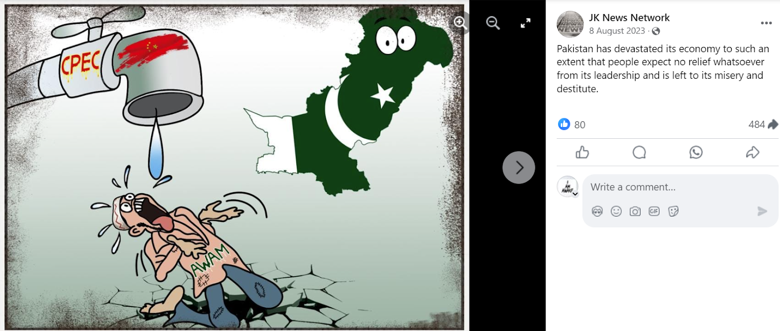 A screen capture of a JK News Network social media post