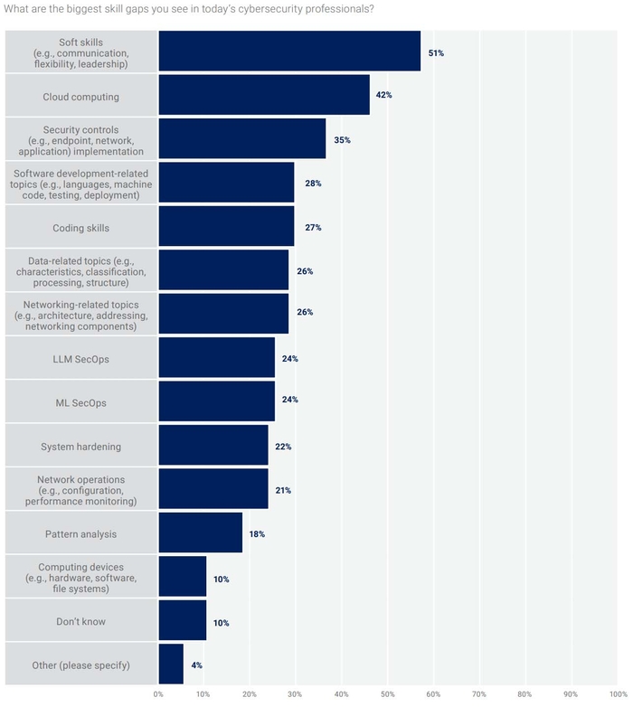 Chart showing the different skills that are in demand for cybersecurity professionals.